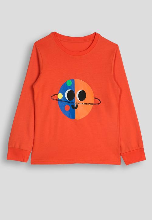 Pop Candy - Placement print pj set - pumpkin orange/blue stripes