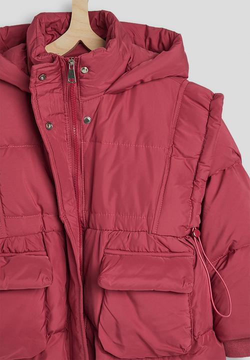 Pop Candy - Shoulder overlay puffer jacket with padded pockets - claret red