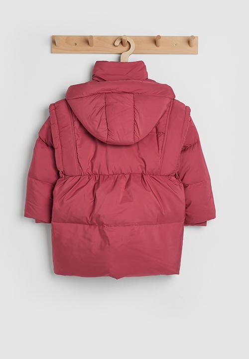 Pop Candy - Shoulder overlay puffer jacket with padded pockets - claret red