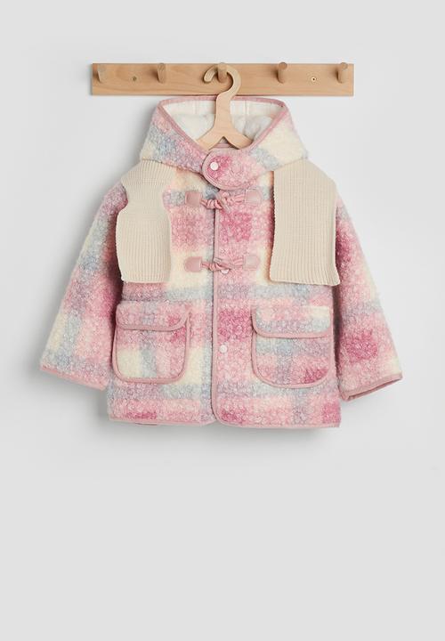 Pop Candy - Tartan check boucle jacket with faux fur lining - pink