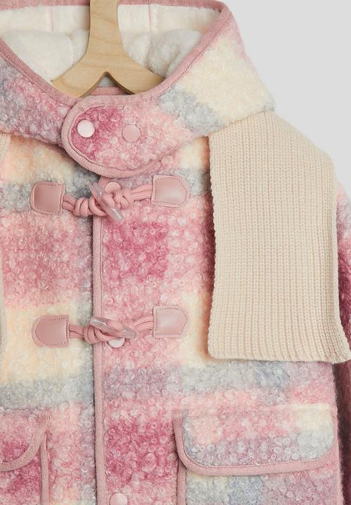Pop Candy - Tartan check boucle jacket with faux fur lining - pink