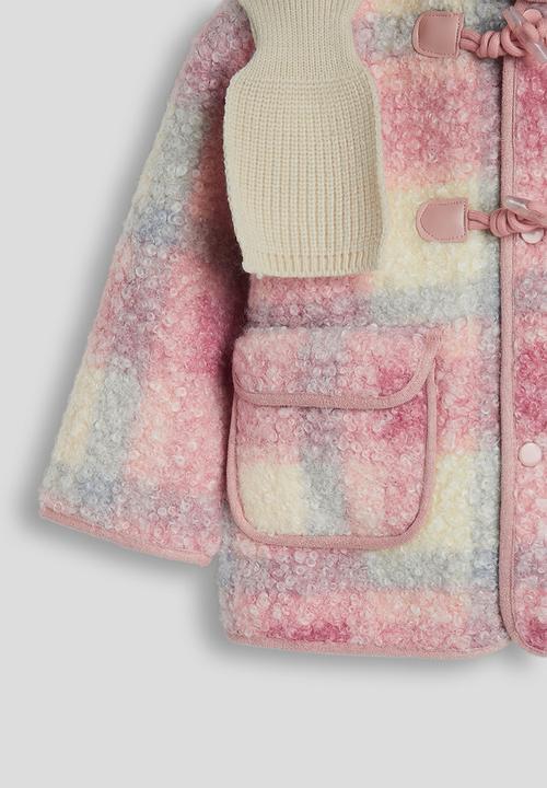 Pop Candy - Tartan check boucle jacket with faux fur lining - pink