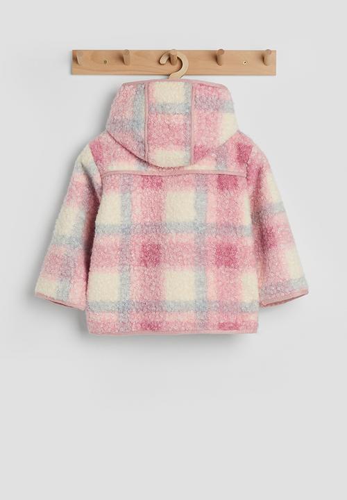 Pop Candy - Tartan check boucle jacket with faux fur lining - pink