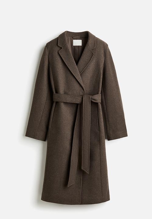 H&M - Tie-belt coat - dark brown marl