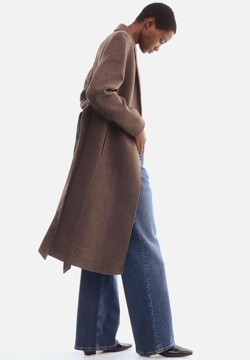 H&M - Tie-belt coat - dark brown marl