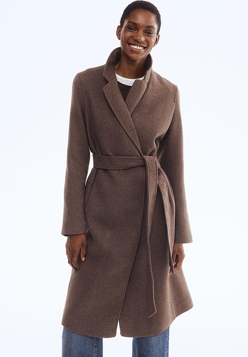 H&M - Tie-belt coat - dark brown marl
