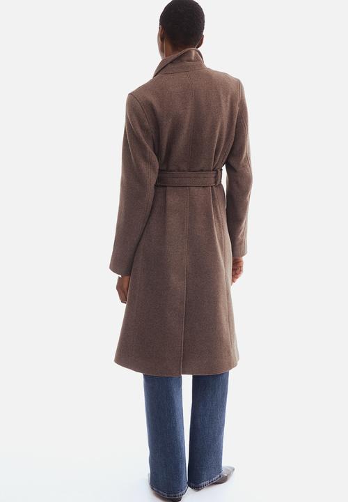 H&M - Tie-belt coat - dark brown marl