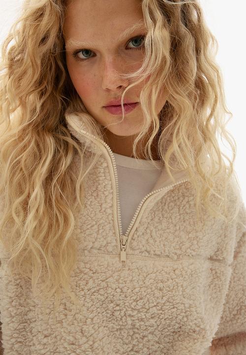 H&M - Zip-top teddy sweatshirt - light beige