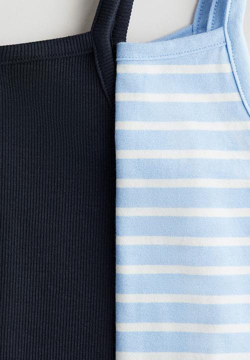 H&M - 2-pack cotton strappy tops - navy blue/light blue
