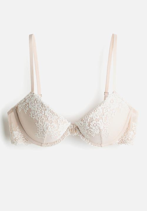 H&M - Lace push-up bra - light beige & white