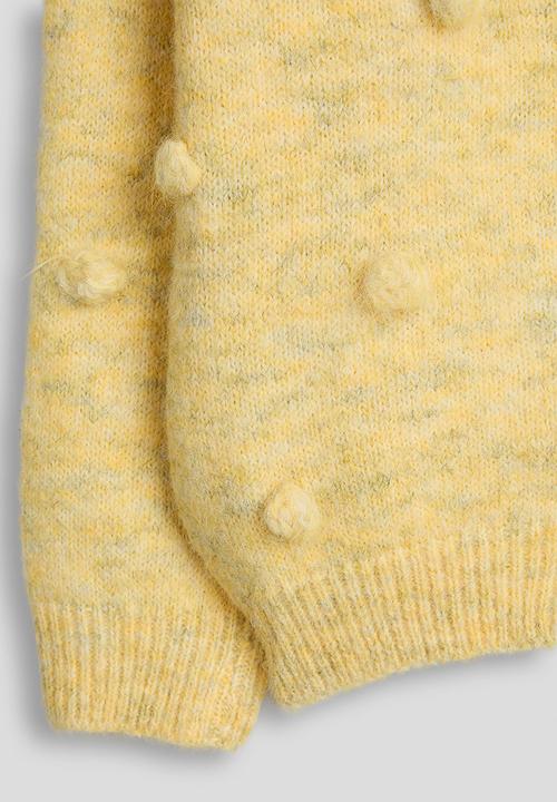 Pop Candy - Melange pom pom knit cardigan - yellow