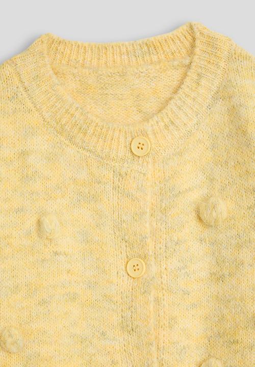 Pop Candy - Melange pom pom knit cardigan - yellow