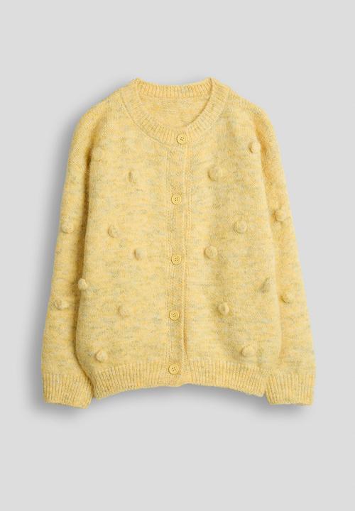 Pop Candy - Melange pom pom knit cardigan - yellow