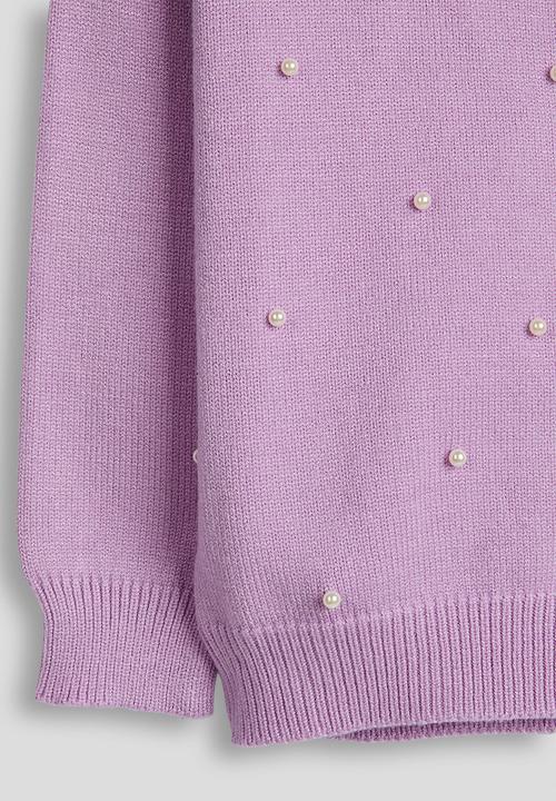 Pop Candy - Pearl and flower embellished cardigan - light purple