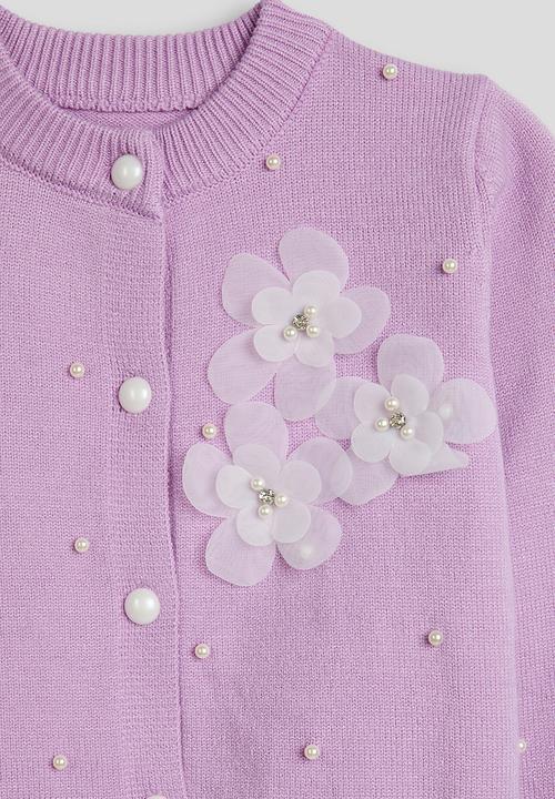 Pop Candy - Pearl and flower embellished cardigan - light purple