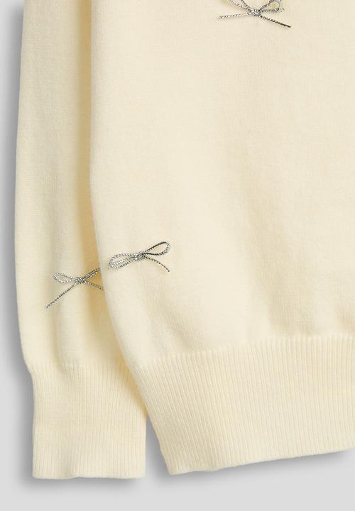 Pop Candy - Cardigan with silver thread bows - butter cream
