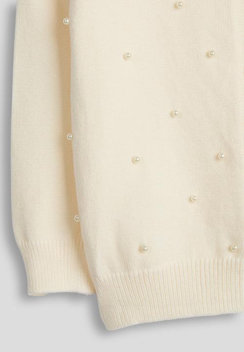 Pop Candy - Pearl and flower embellished cardigan - cream