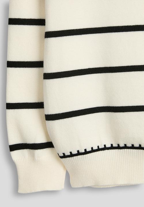 Pop Candy - Ribbed shoulder yoke cardigan - cream/stripes
