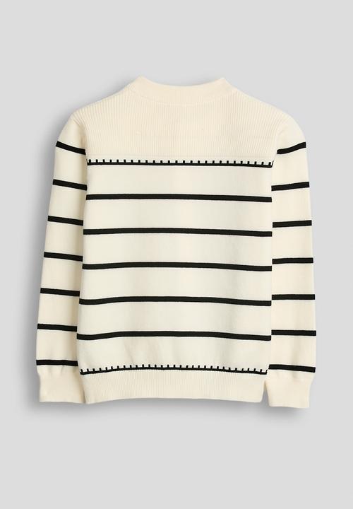 Pop Candy - Ribbed shoulder yoke cardigan - cream/stripes