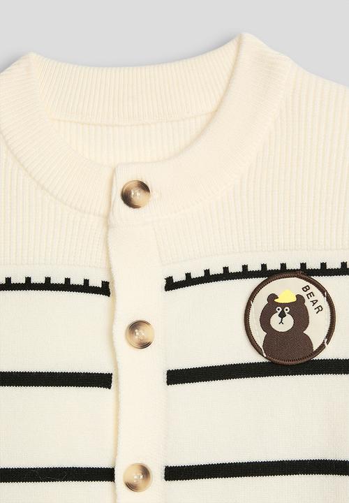 Pop Candy - Ribbed shoulder yoke cardigan - cream/stripes