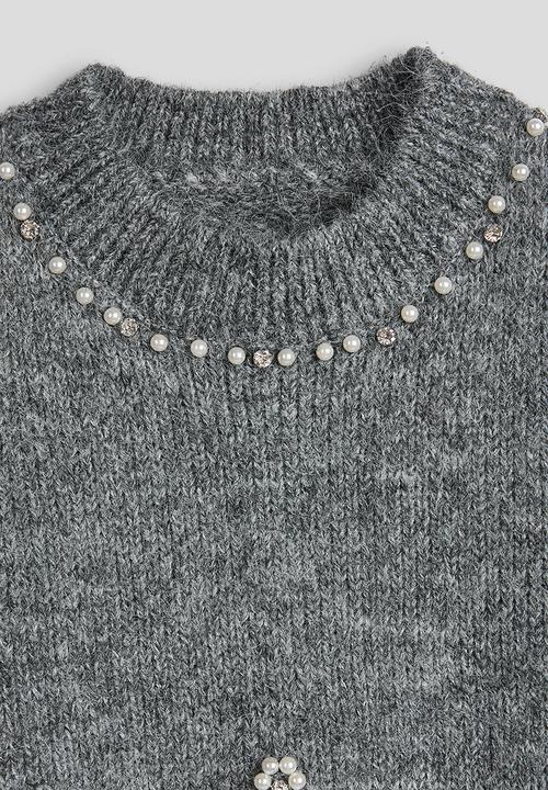 Pop Candy - Knit pearl embellished jumper - grey