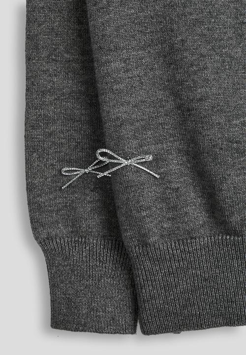 Pop Candy - Melange cardigan with silver thread bows - dark grey