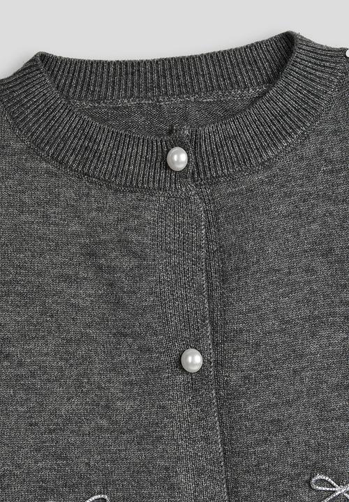 Pop Candy - Melange cardigan with silver thread bows - dark grey