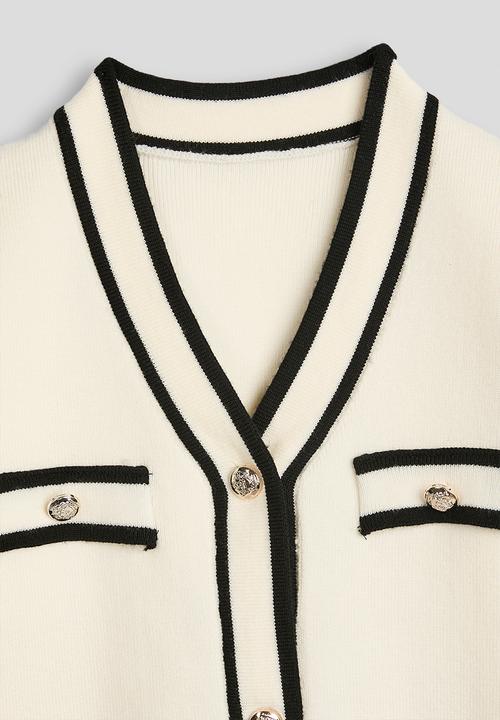Pop Candy - Contrast tipping cardigan - cream/black