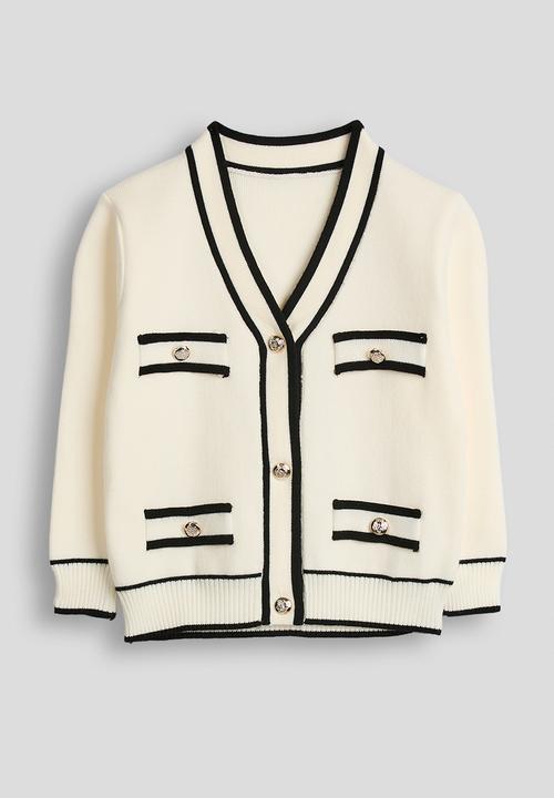 Pop Candy - Contrast tipping cardigan - cream/black