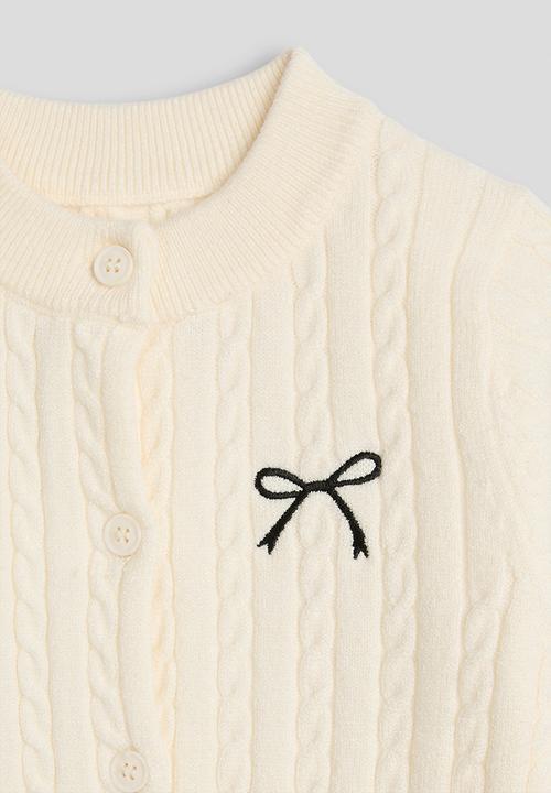 Pop Candy - Cable-knit high neck cardigan - cream/bow