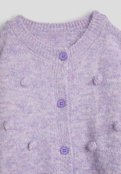 Pop Candy - Melange pom pom knit cardigan - purple