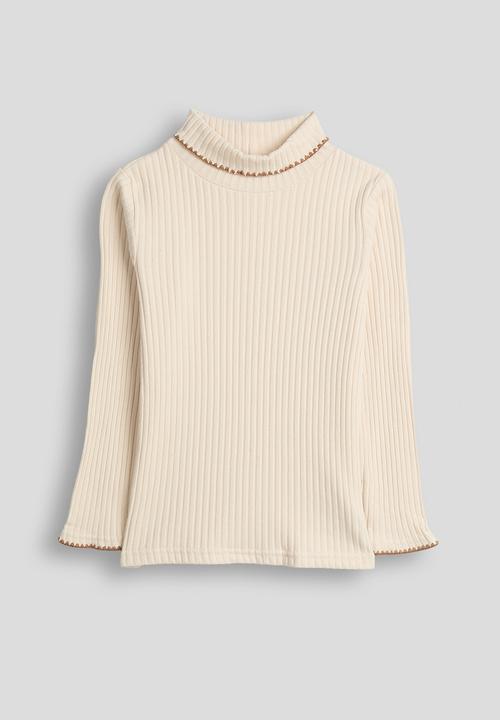 Pop Candy - Rib knit picot edge turtleneck - bleached almond