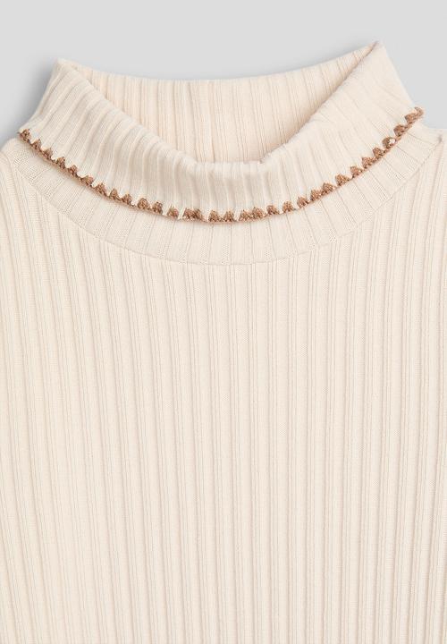 Pop Candy - Rib knit picot edge turtleneck - bleached almond