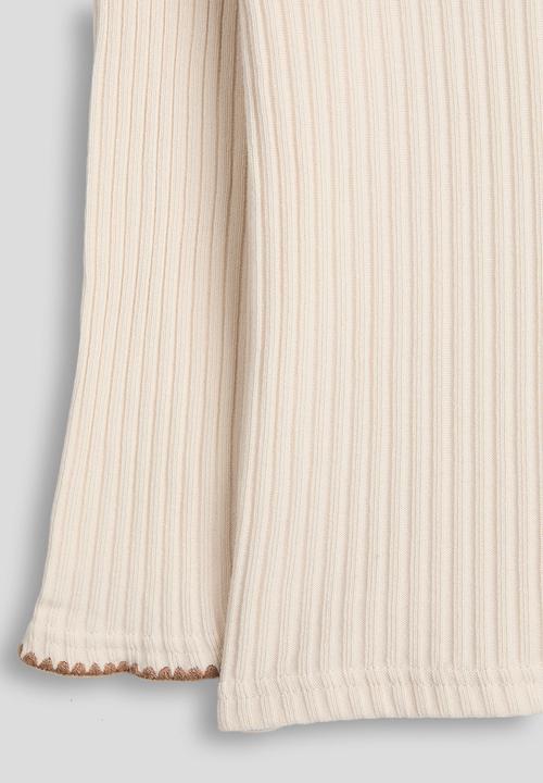 Pop Candy - Rib knit picot edge turtleneck - bleached almond