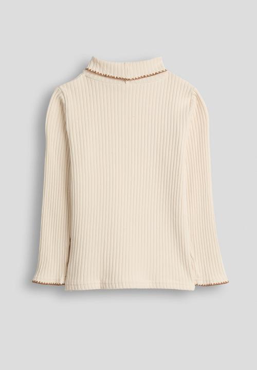 Pop Candy - Rib knit picot edge turtleneck - bleached almond