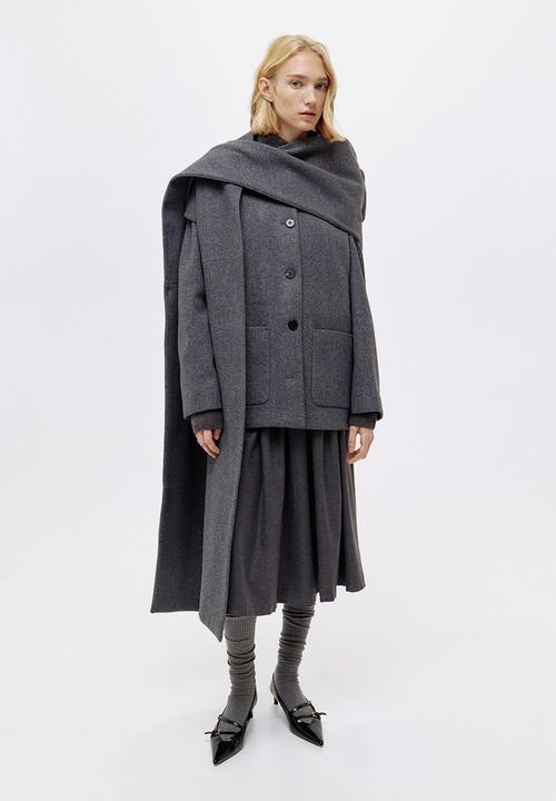 H&M - Scarf-detail coat - dark grey