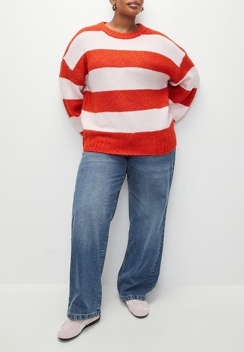 Cotton On - Plus luxe crew pullover - red poppy/ pink stripe