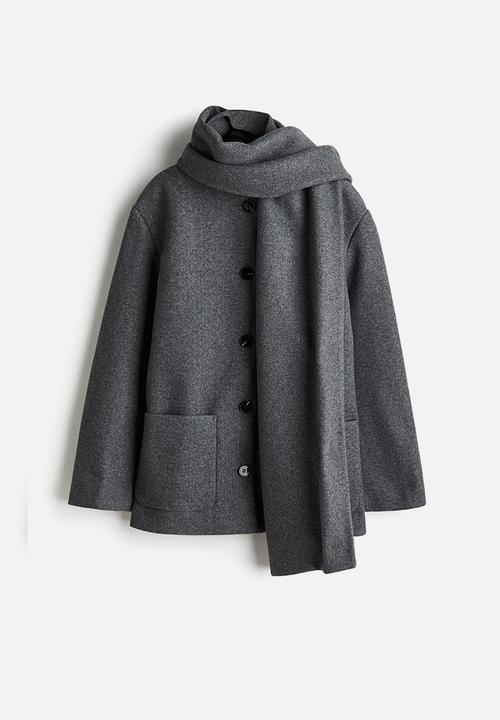 H&M - Scarf-detail coat - dark grey