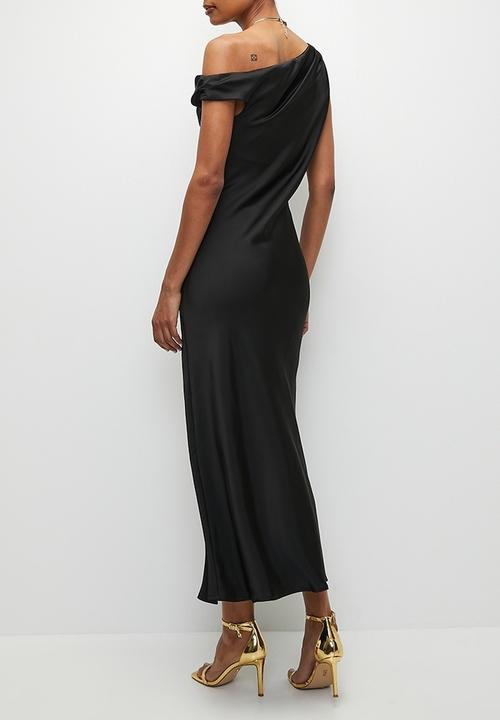 VELVET - Asymmetric Satin Maxi Dress - Black