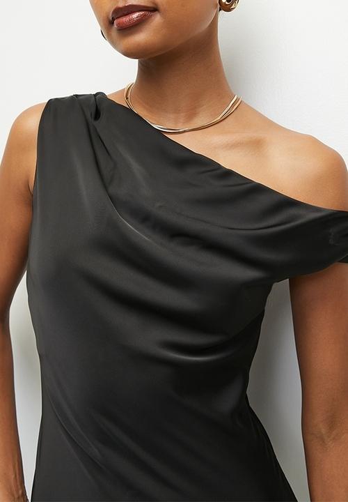 VELVET - Asymmetric Satin Maxi Dress - Black