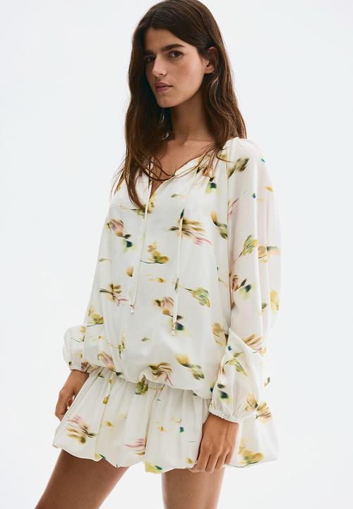 H&M - Bubble-hem dress - white/patterned