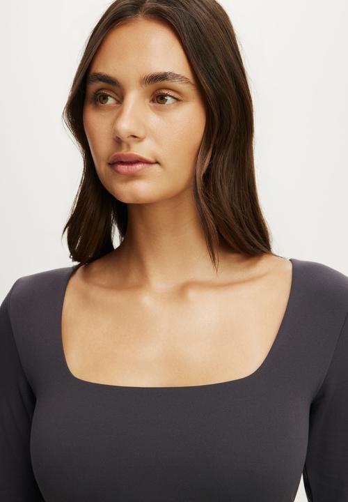 Cotton On - Ultra Soft Square Neck Long Sleeve - Graphite