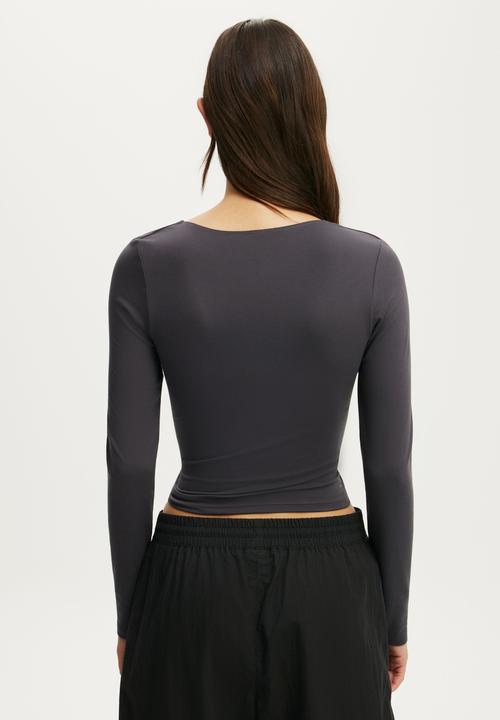 Cotton On - Ultra Soft Square Neck Long Sleeve - Graphite