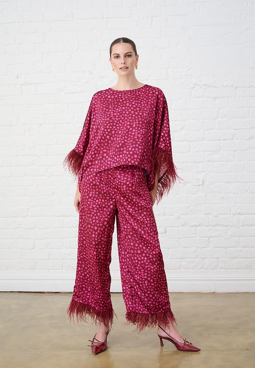 Me&B - Sizzle Pants with Feather Trim - Pink