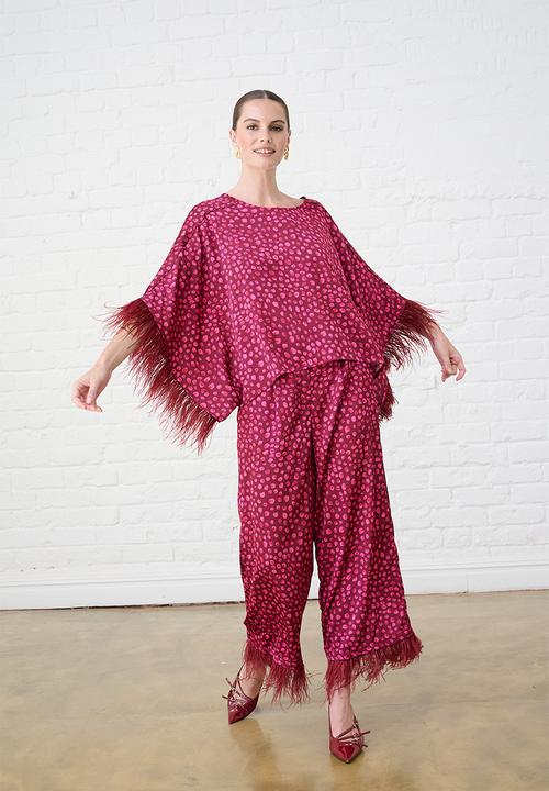 Me&B - Sizzle Pants with Feather Trim - Pink
