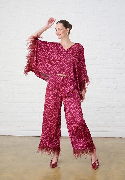 Me&B - Sizzle Pants with Feather Trim - Pink