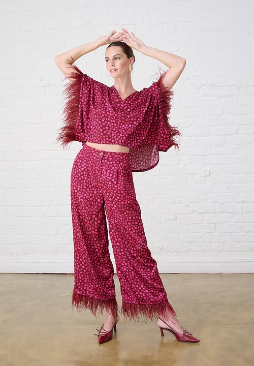 Me&B - Sizzle Pants with Feather Trim - Pink