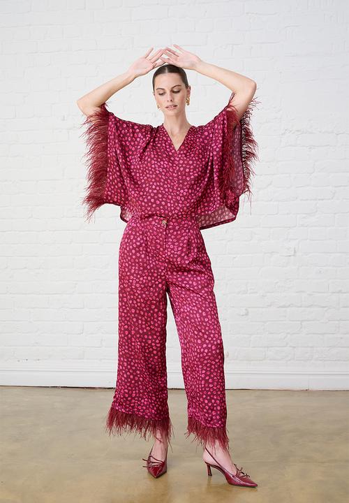 Me&B - Sizzle Pants with Feather Trim - Pink