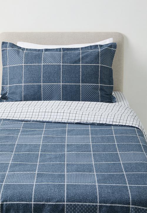 Pop Candy - 200TC windowpane check duvet cover set - glaucous blue