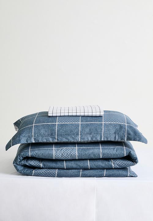 Pop Candy - 200TC windowpane check duvet cover set - glaucous blue